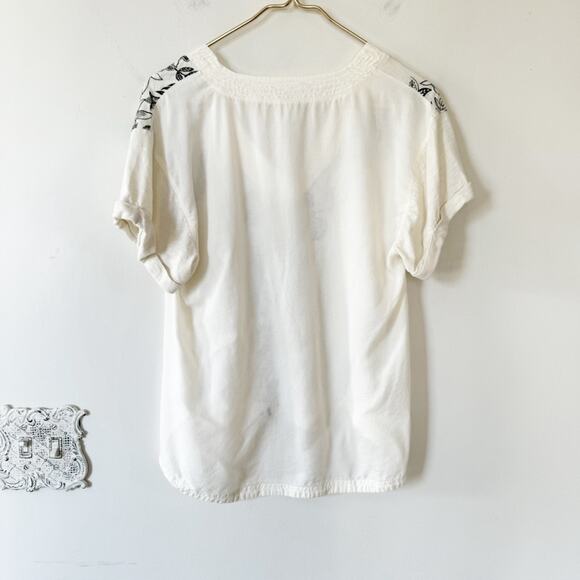 Anthropologie Daily Practice Black Floral Print Oversized V-Neck T-Shirt XXS - Picture 9 of 9